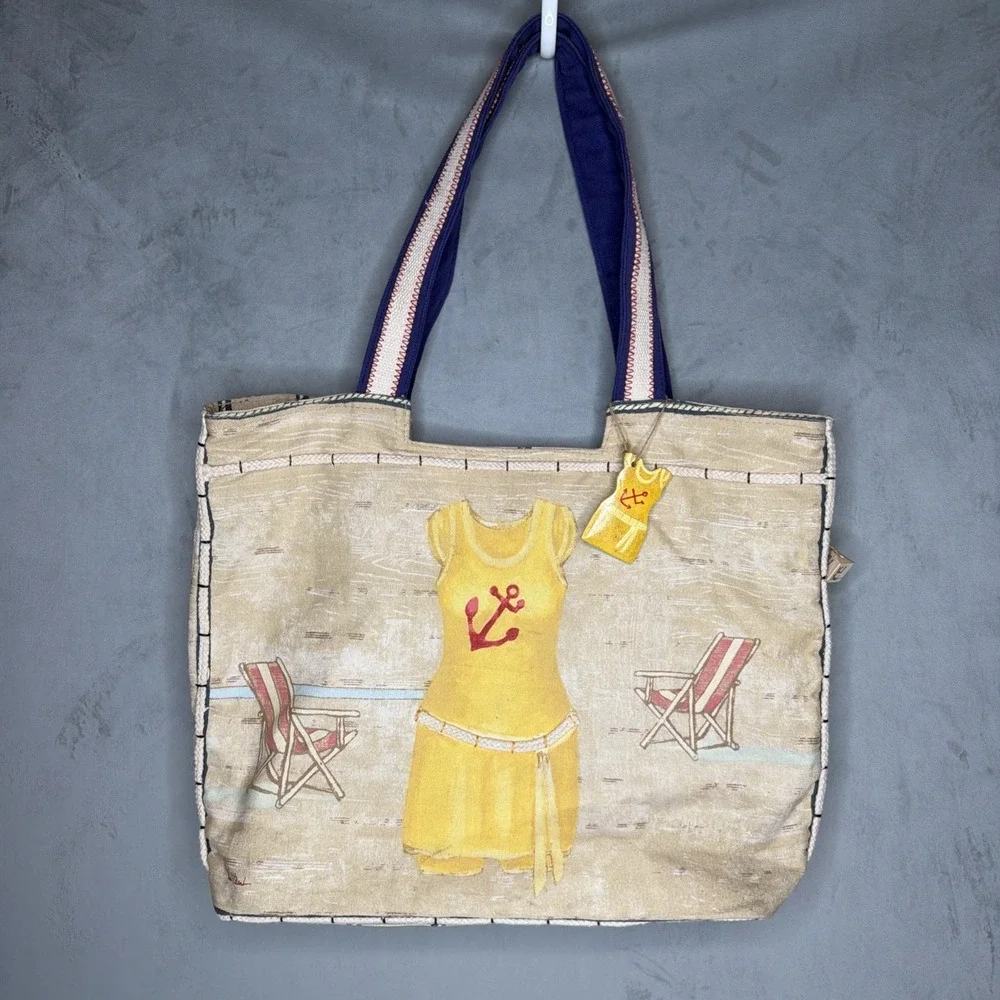 Paul Brent Beach Tote Bag Nautical Anchor Art Canvas Zip Top Large Shoulder Bag